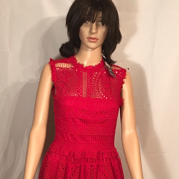 Red Lace Midi Dress - Picture 6 of 10